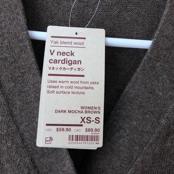 MUJI - Womens Yak Blend Wool V Neck Cardigan Brown - Picture 4 of 5